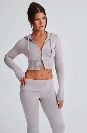 Portia Knit Hoodie - Light Grey Marl Ryvelle