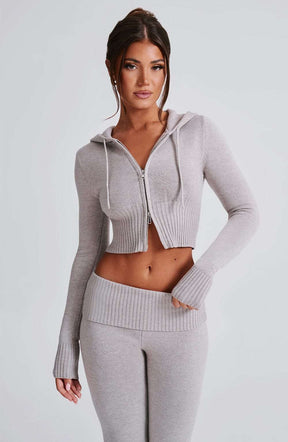 Portia Knit Hoodie - Light Grey Marl Ryvelle