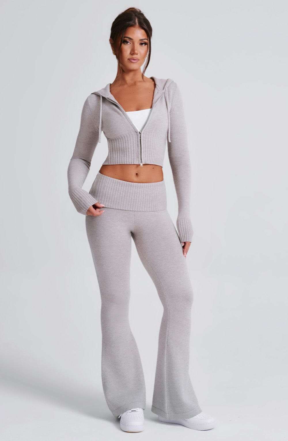 Portia Knit Hoodie - Light Grey Marl Ryvelle