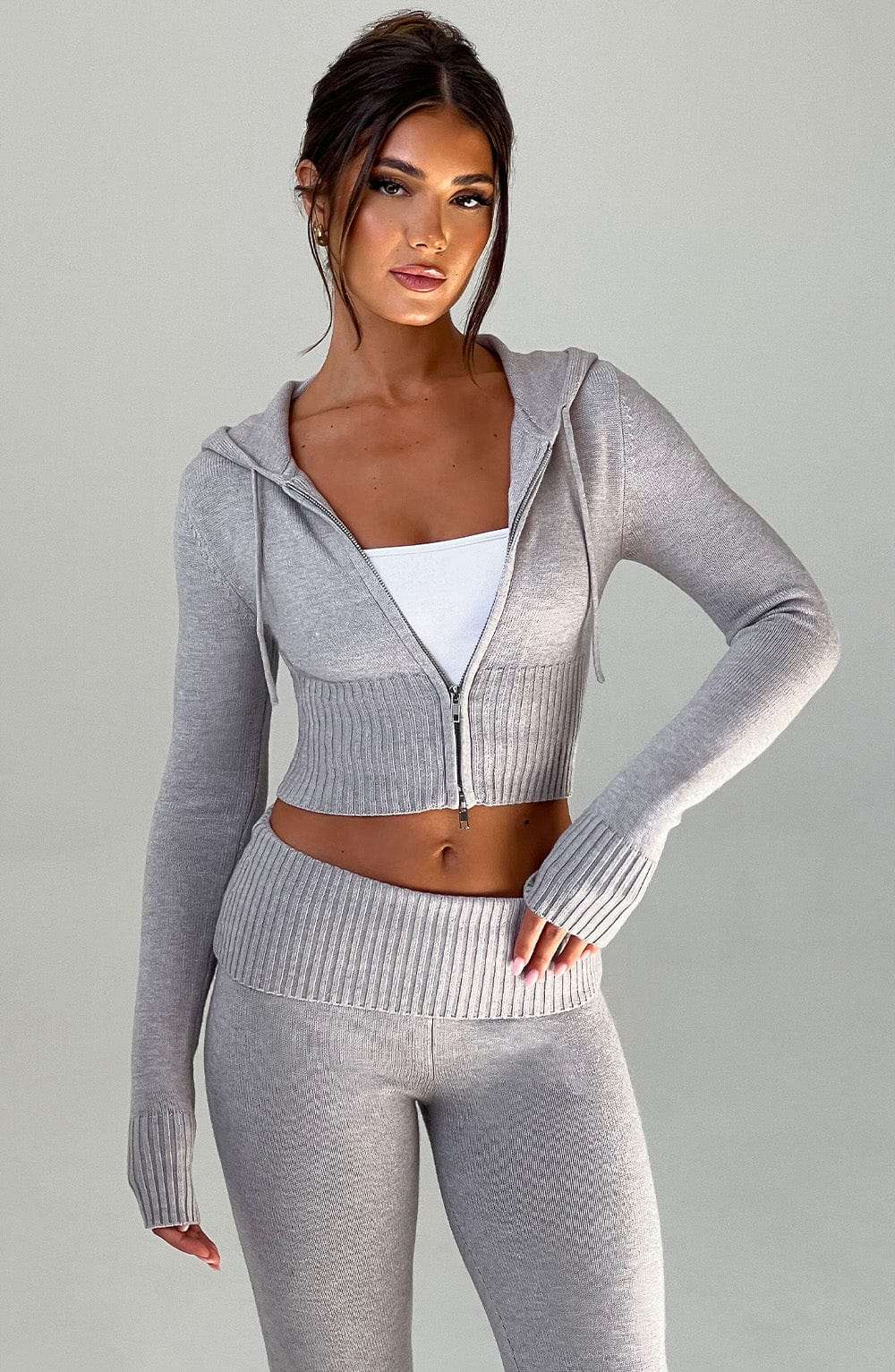 Portia Knit Hoodie - Light Grey Marl Ryvelle
