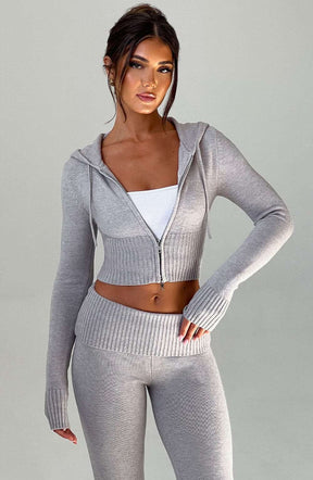 Portia Knit Hoodie - Light Grey Marl Ryvelle