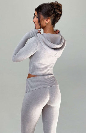 Portia Knit Hoodie - Light Grey Marl Ryvelle