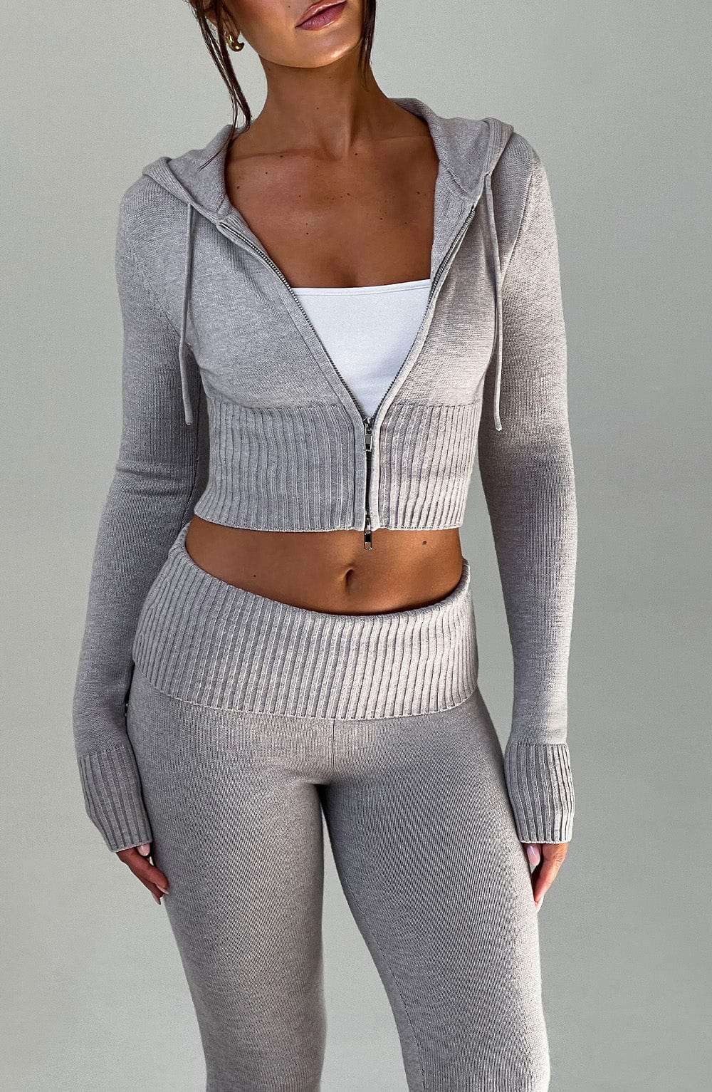 Portia Knit Hoodie - Light Grey Marl Ryvelle