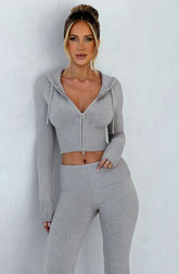 Portia Knit Hoodie - Light Grey Marl Ryvelle