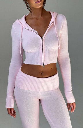 Portia Knit Hoodie - Pink Ryvelle