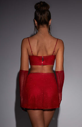Posie Mini Skirt - Red Sparkle Ryvelle