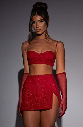 Posie Mini Skirt - Red Sparkle Ryvelle