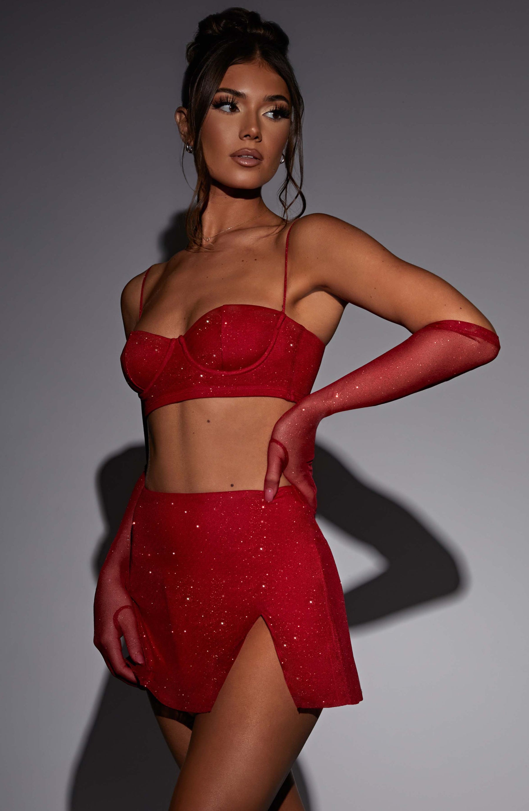 Posie Mini Skirt - Red Sparkle Ryvelle