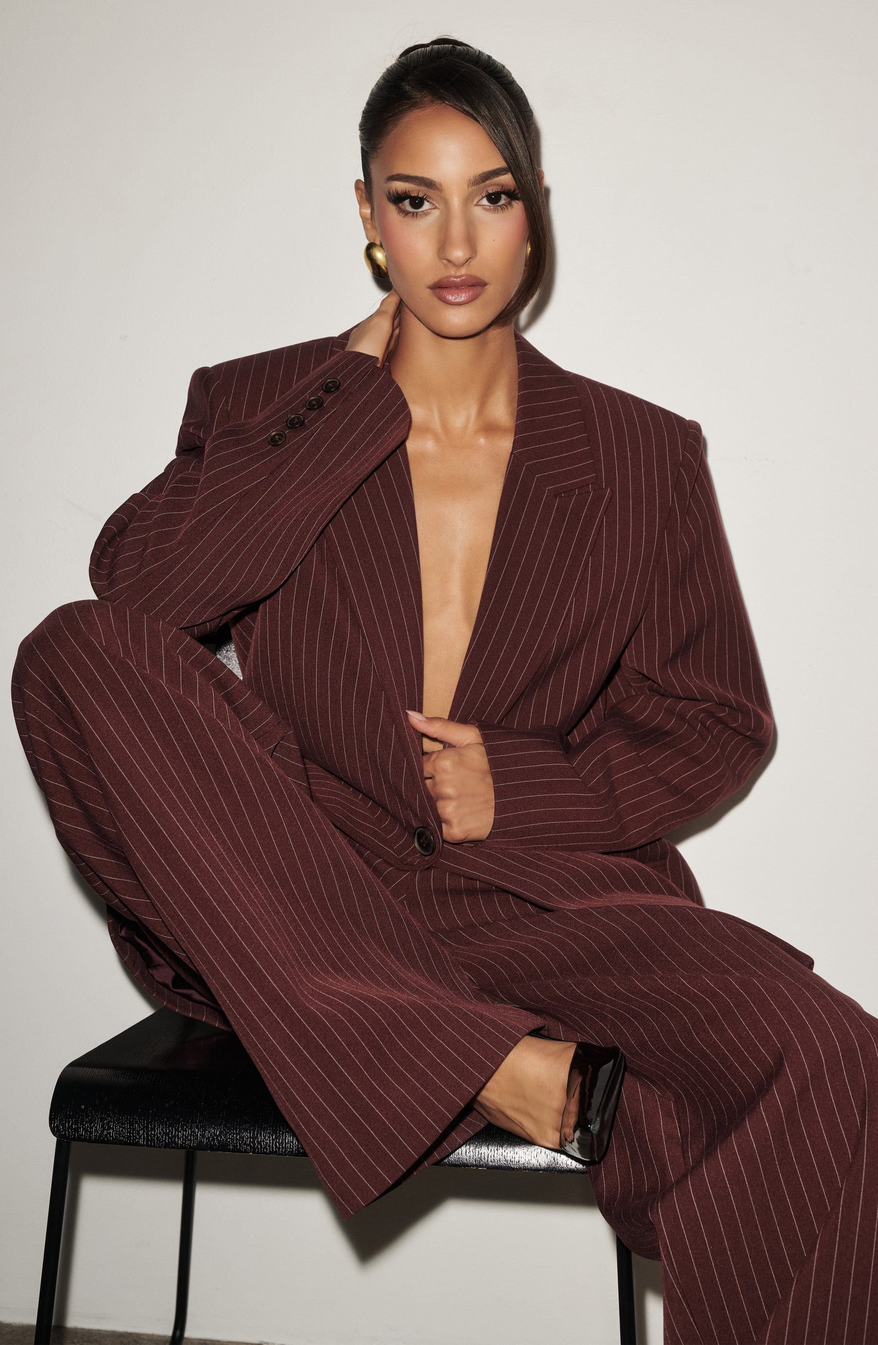 Reece Blazer – Burgundrot mit Nadelstreifen