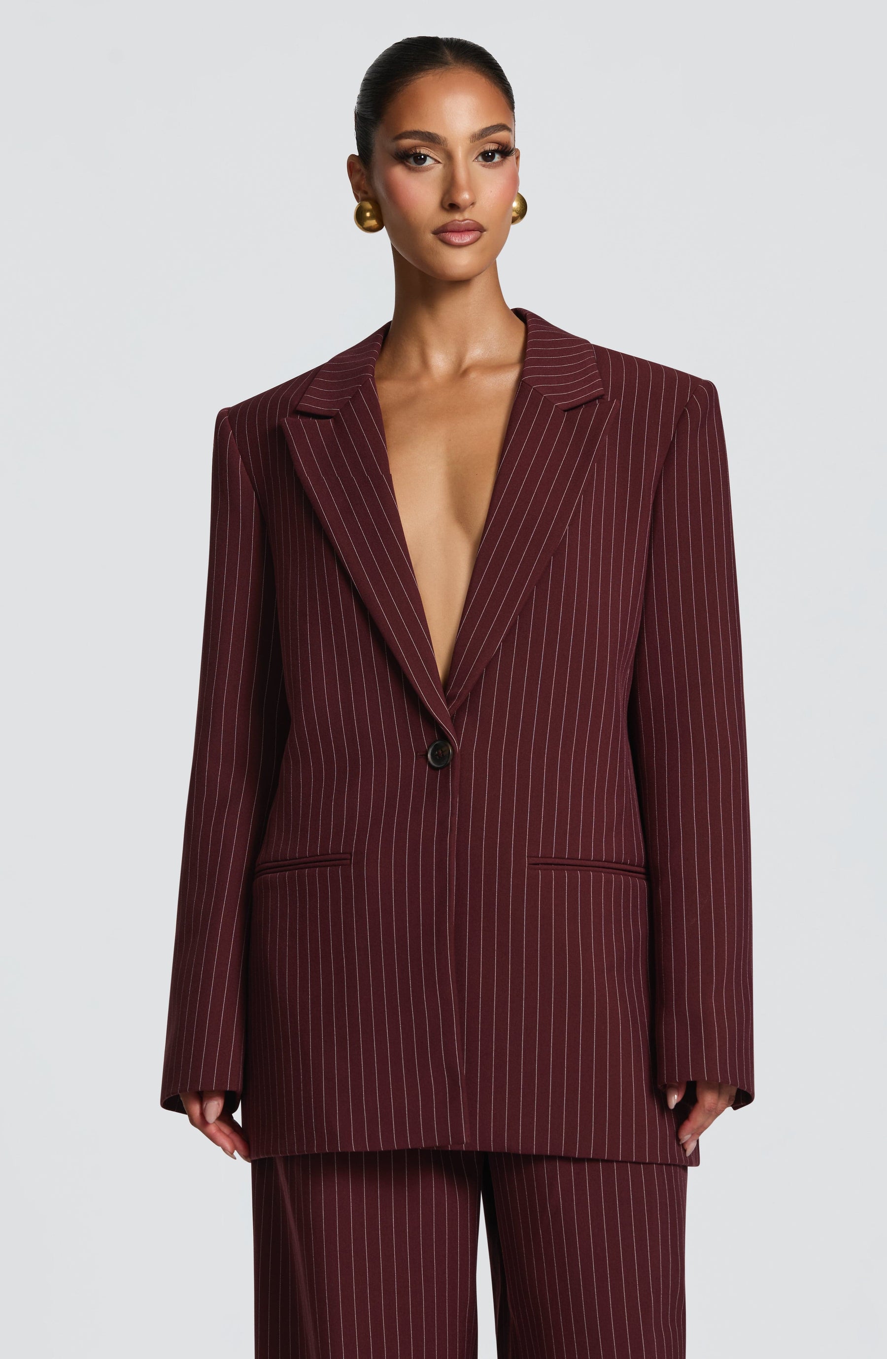 Reece Blazer – Burgundrot mit Nadelstreifen