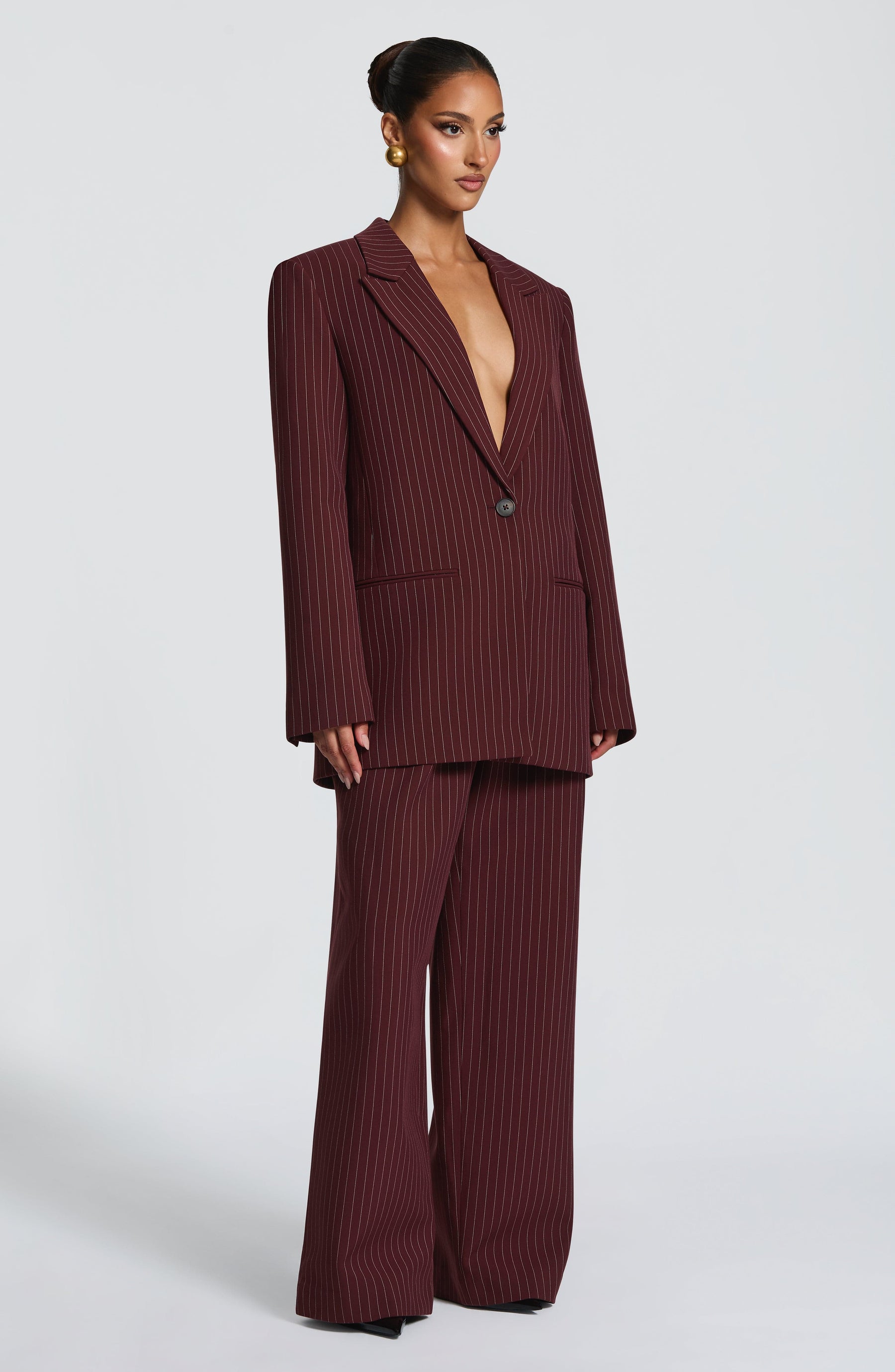 Reece Blazer – Burgundrot mit Nadelstreifen