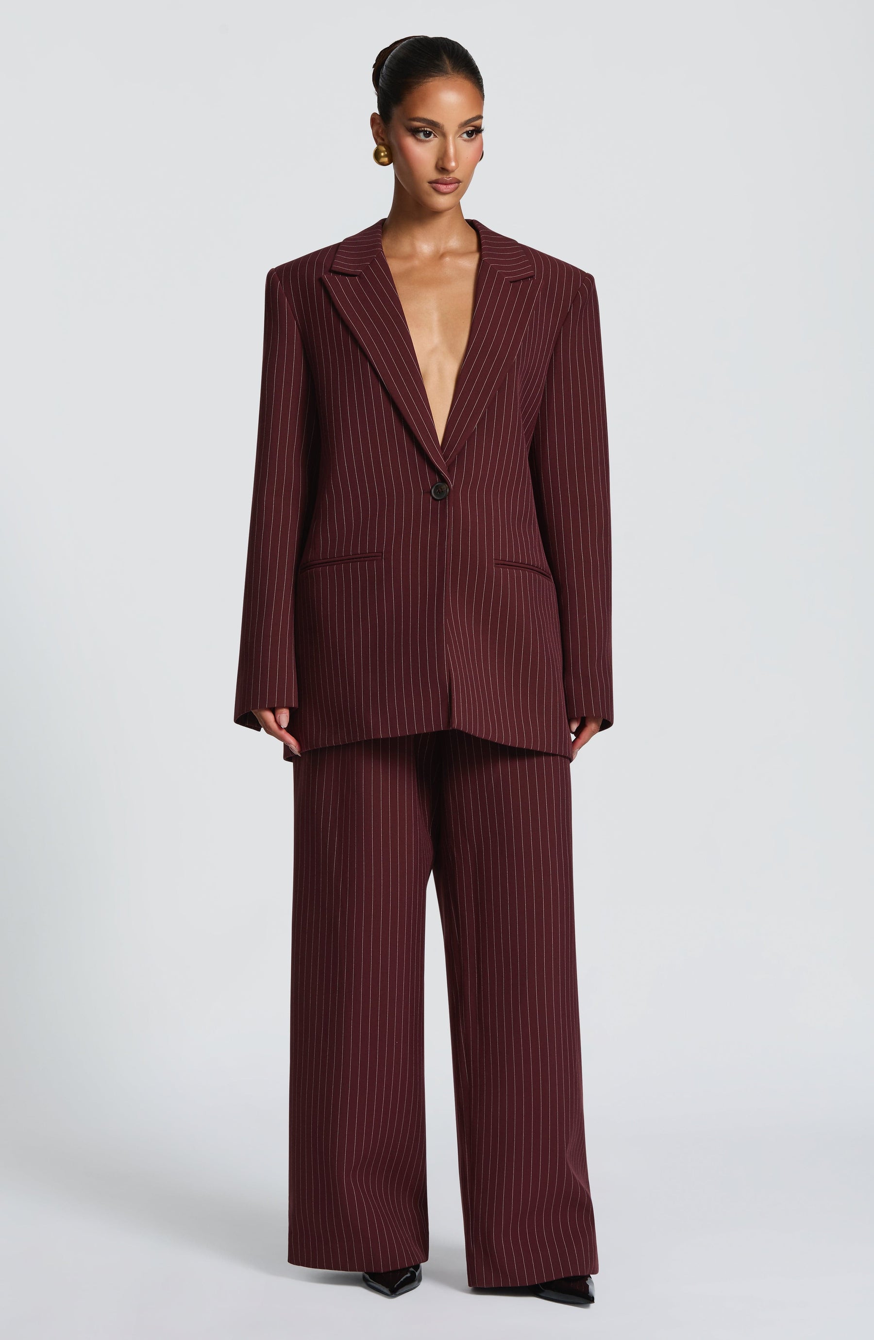 Reece Blazer – Burgundrot mit Nadelstreifen