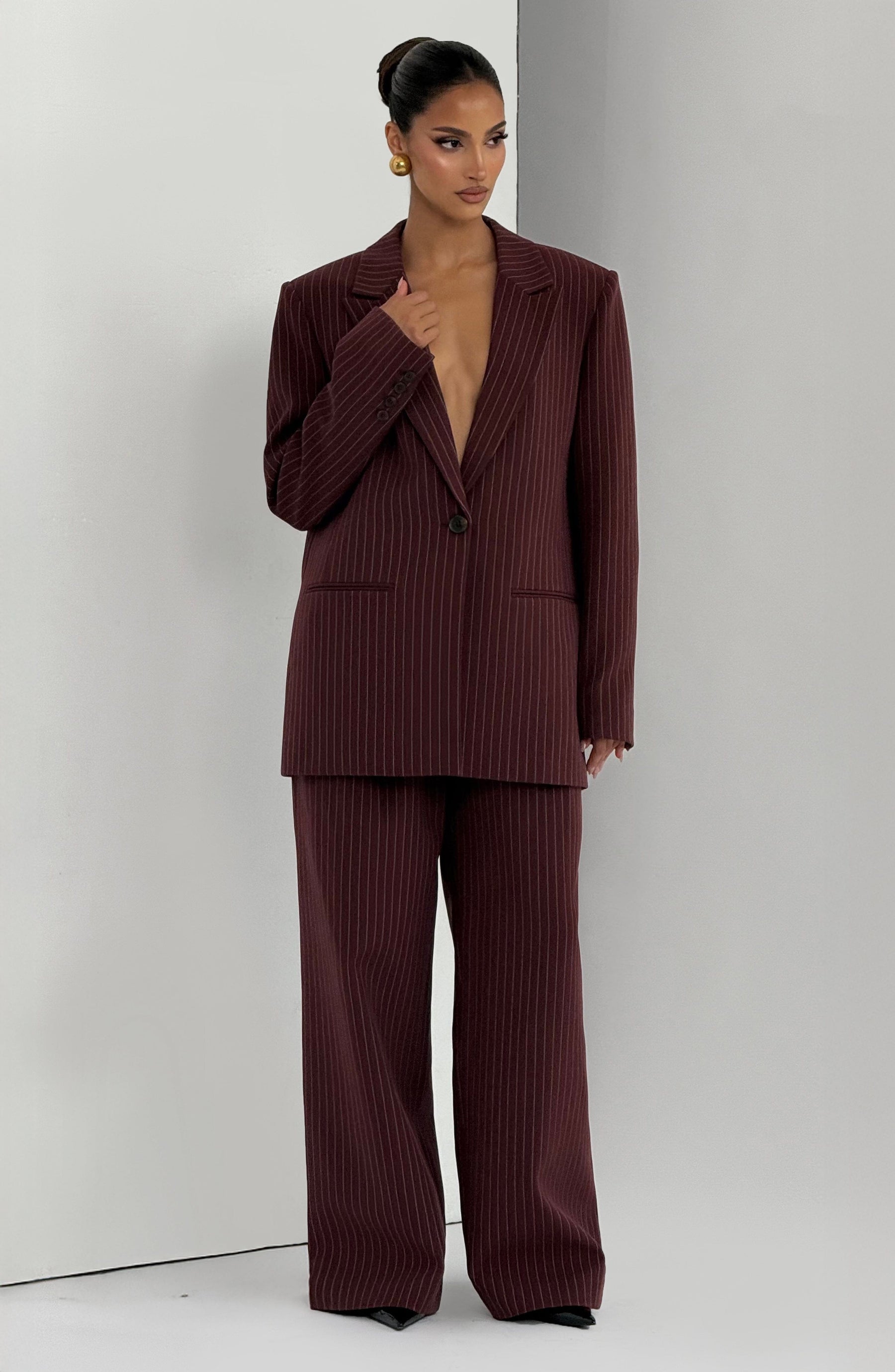 Reece Blazer – Burgundrot mit Nadelstreifen