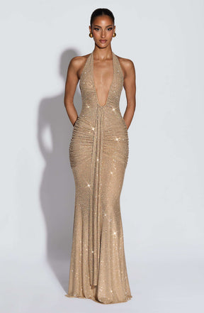 Rosetta Maxi Dress - Gold Sparkle Ryvelle