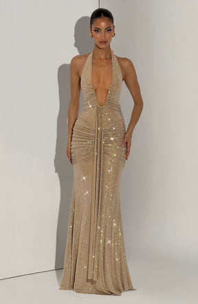 Rosetta Maxi Dress - Gold Sparkle Ryvelle