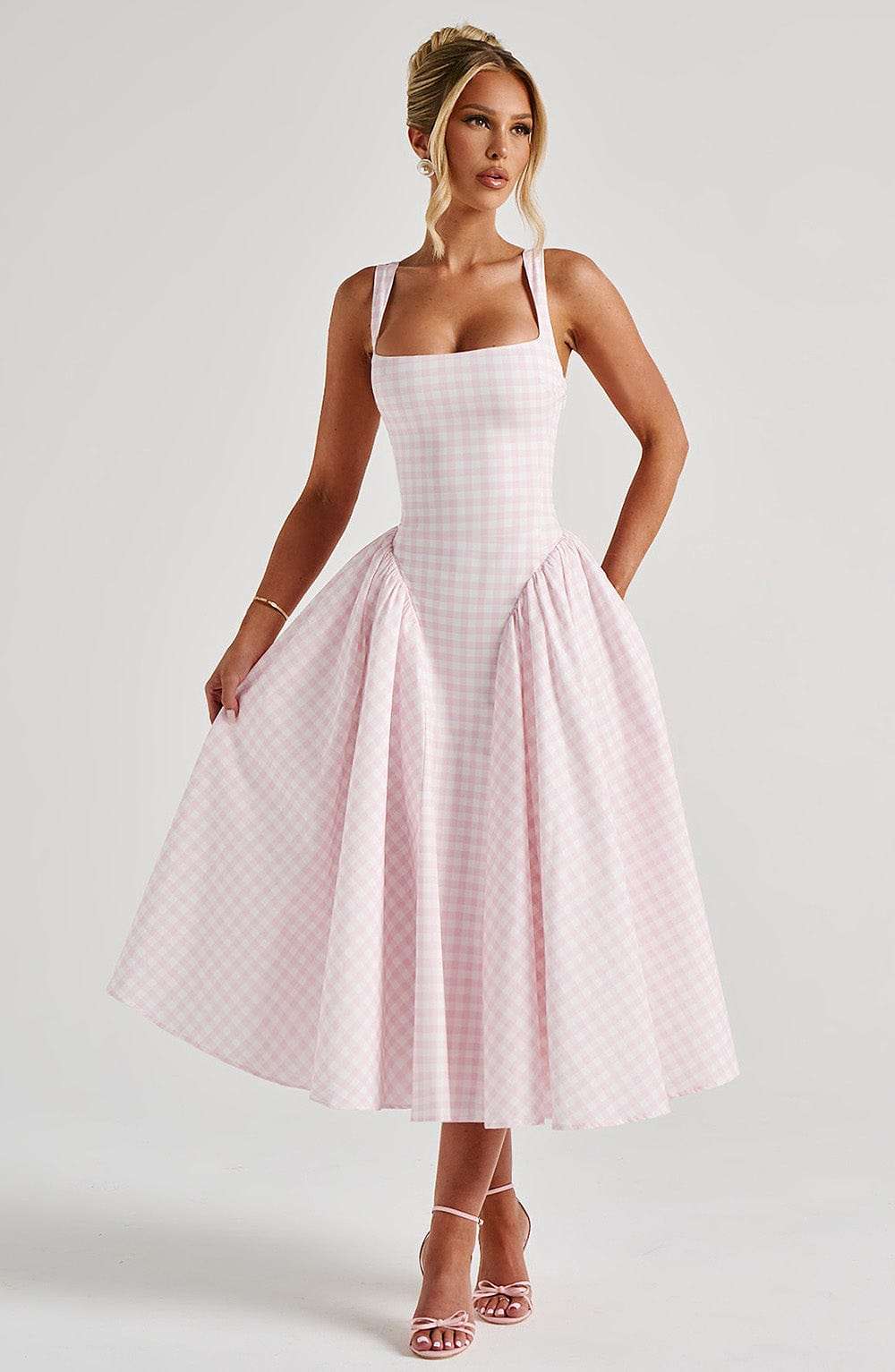 Sherrie Midi Dress - Blush Gingham Ryvelle