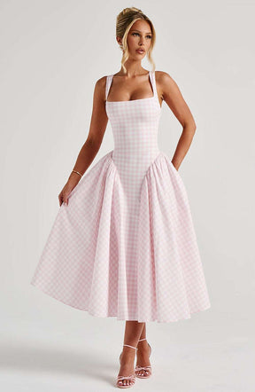 Sherrie Midi Dress - Blush Gingham Ryvelle