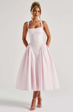 Sherrie Midi Dress - Blush Gingham Ryvelle