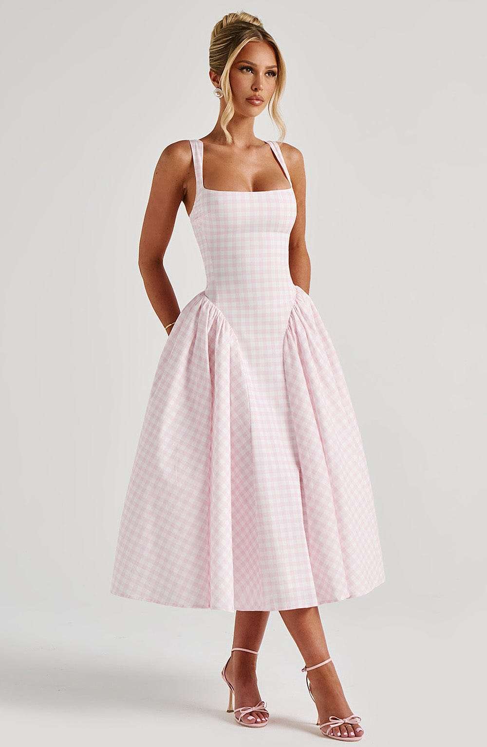 Sherrie Midi Dress - Blush Gingham Ryvelle