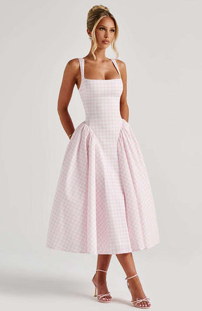 Sherrie Midi Dress - Blush Gingham Ryvelle