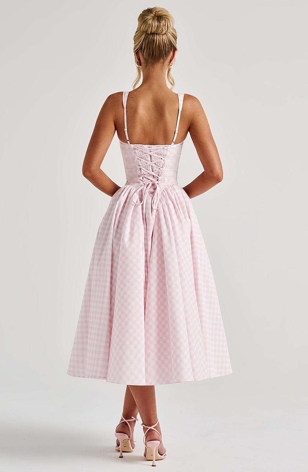 Sherrie Midi Dress - Blush Gingham Ryvelle