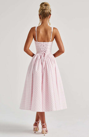 Sherrie Midi Dress - Blush Gingham Ryvelle