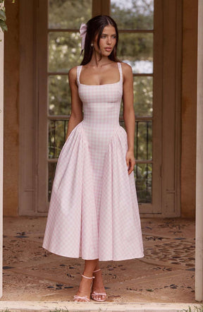 Sherrie Midi Dress - Blush Gingham Ryvelle
