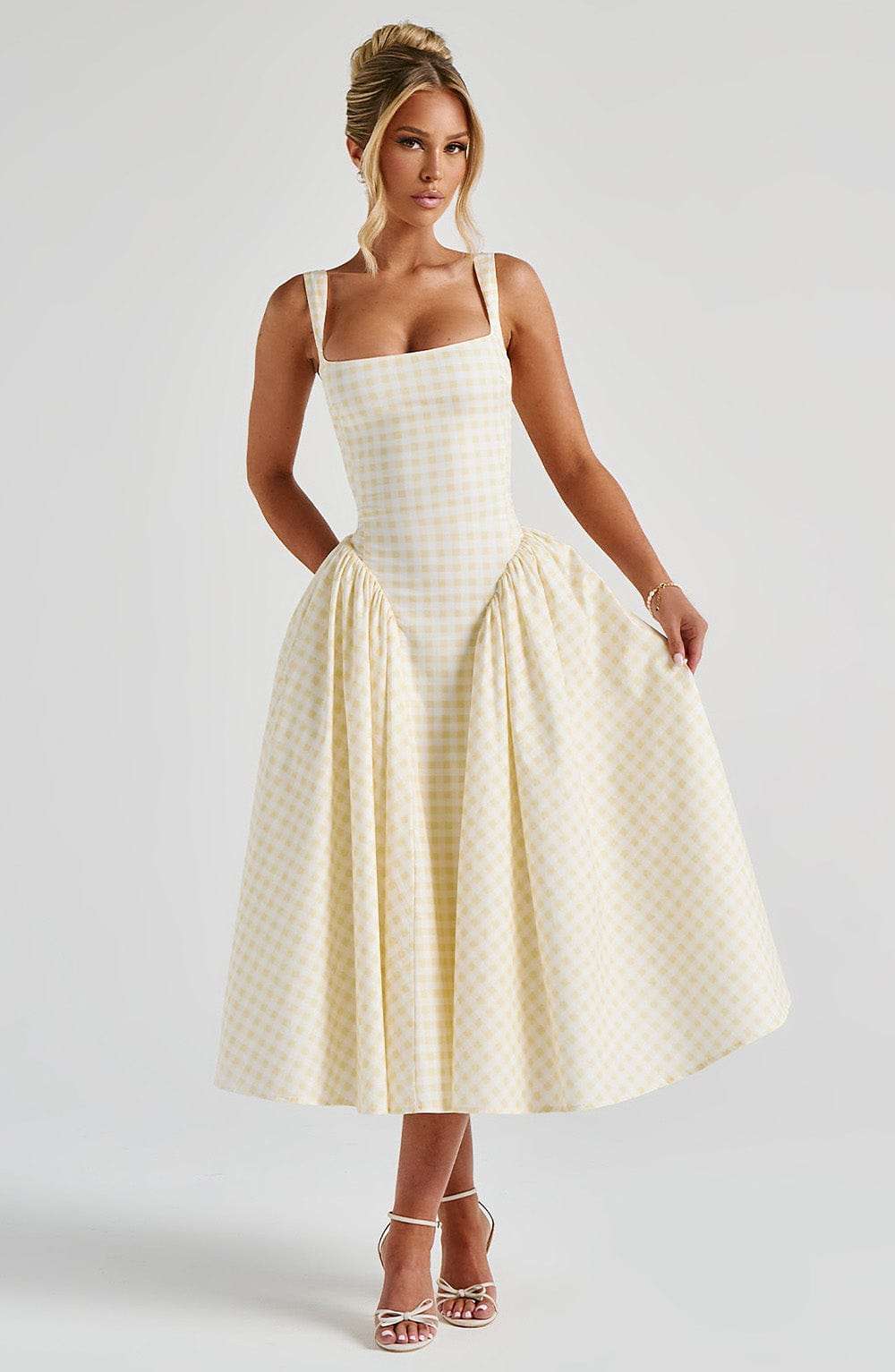 Sherrie Midi Dress - Lemon Gingham Ryvelle
