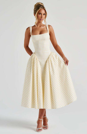 Sherrie Midi Dress - Lemon Gingham Ryvelle