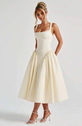 Sherrie Midi Dress - Lemon Gingham Ryvelle