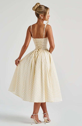 Sherrie Midi Dress - Lemon Gingham Ryvelle
