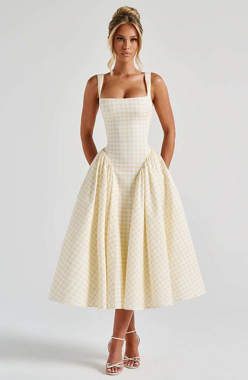 Sherrie Midi Dress - Lemon Gingham Ryvelle