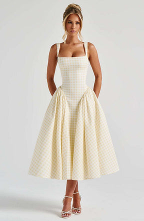 Sherrie Midi Dress - Lemon Gingham Ryvelle