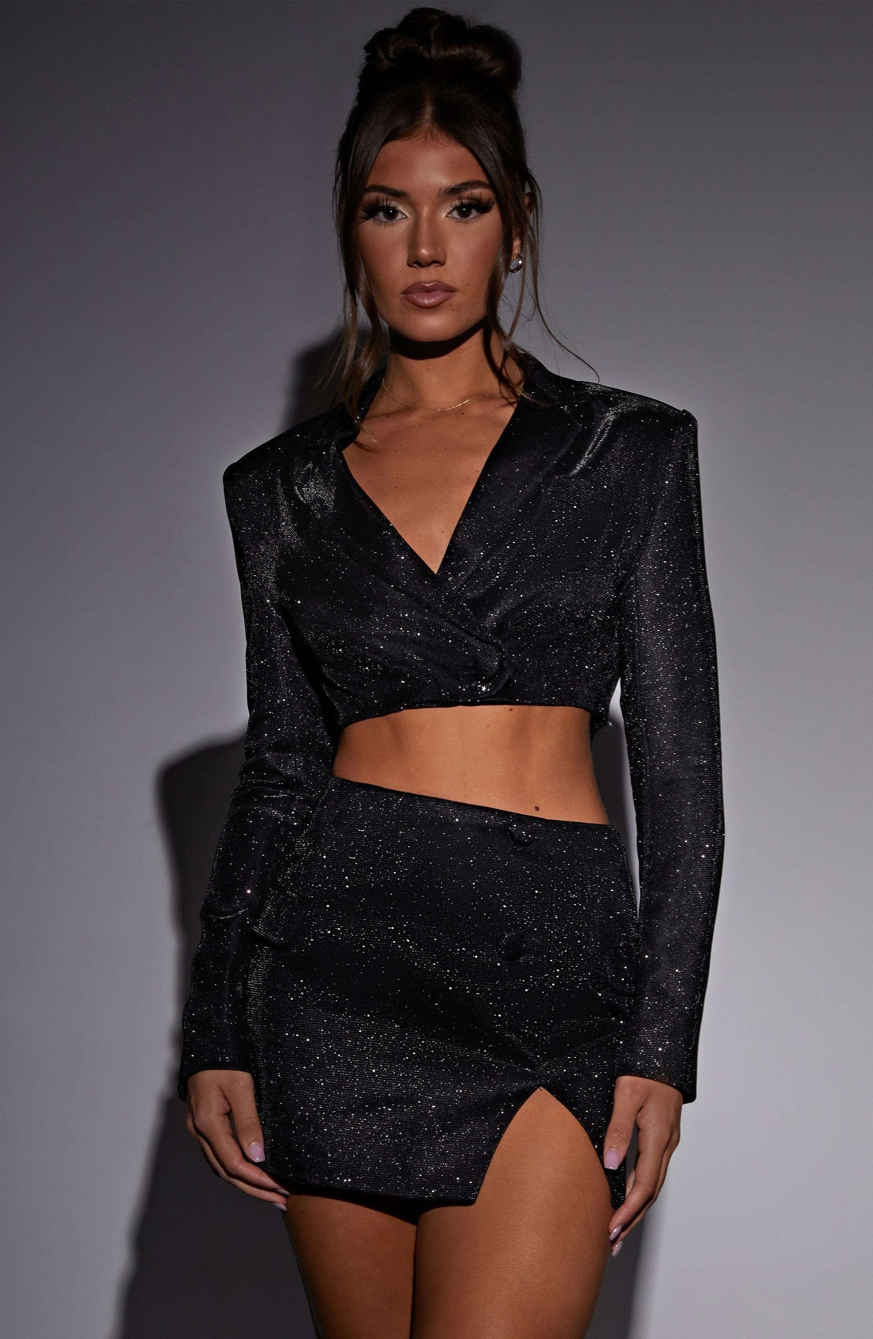Stefania Mini Skirt - Black Sparkle Ryvelle