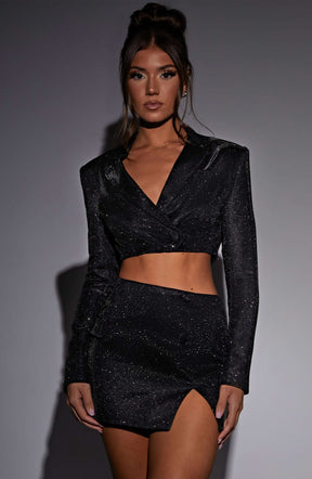 Stefania Mini Skirt - Black Sparkle Ryvelle