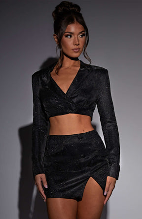 Stefania Mini Skirt - Black Sparkle Ryvelle