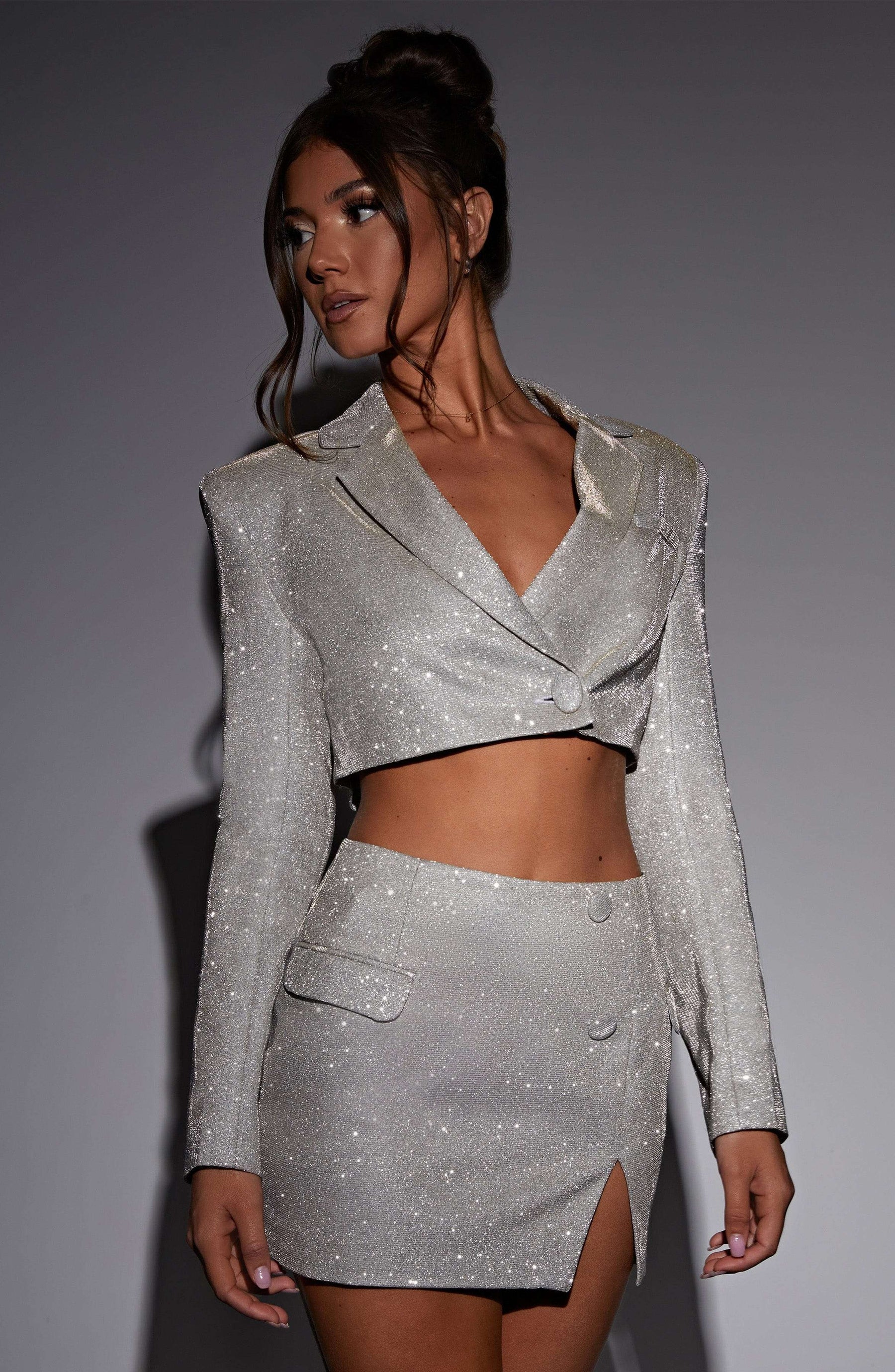 Stefania Mini Skirt - White Gold Sparkle Ryvelle