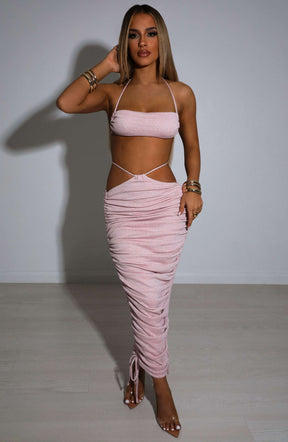 Valencia Maxi Skirt - Baby Pink Sparkle Ryvelle