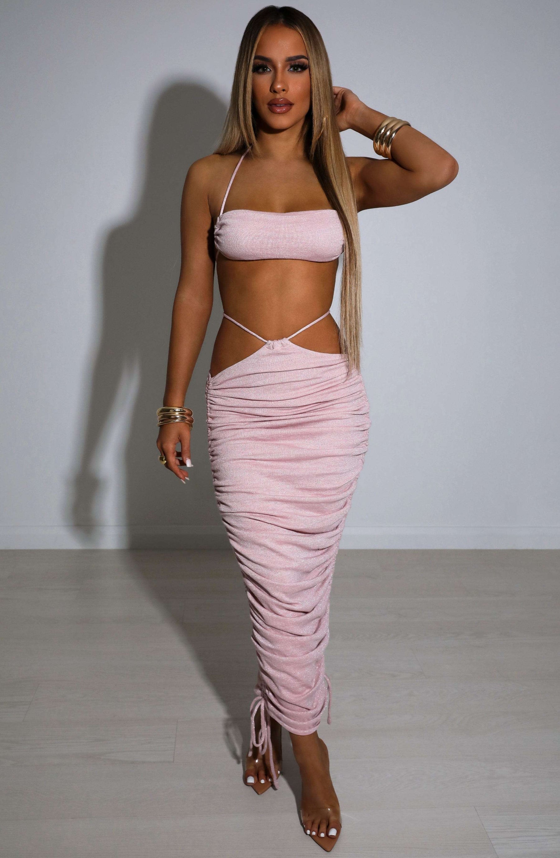 Valencia Maxi Skirt - Baby Pink Sparkle Ryvelle