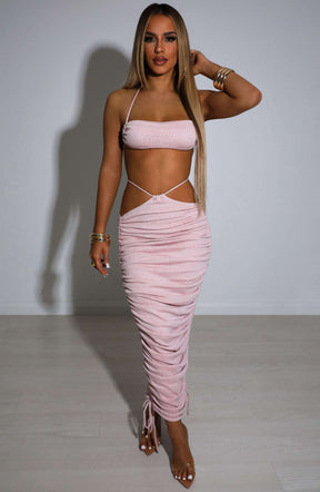 Valencia Maxi Skirt - Baby Pink Sparkle Ryvelle