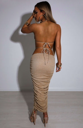 Valencia Maxi Skirt - Gold Sparkle Ryvelle