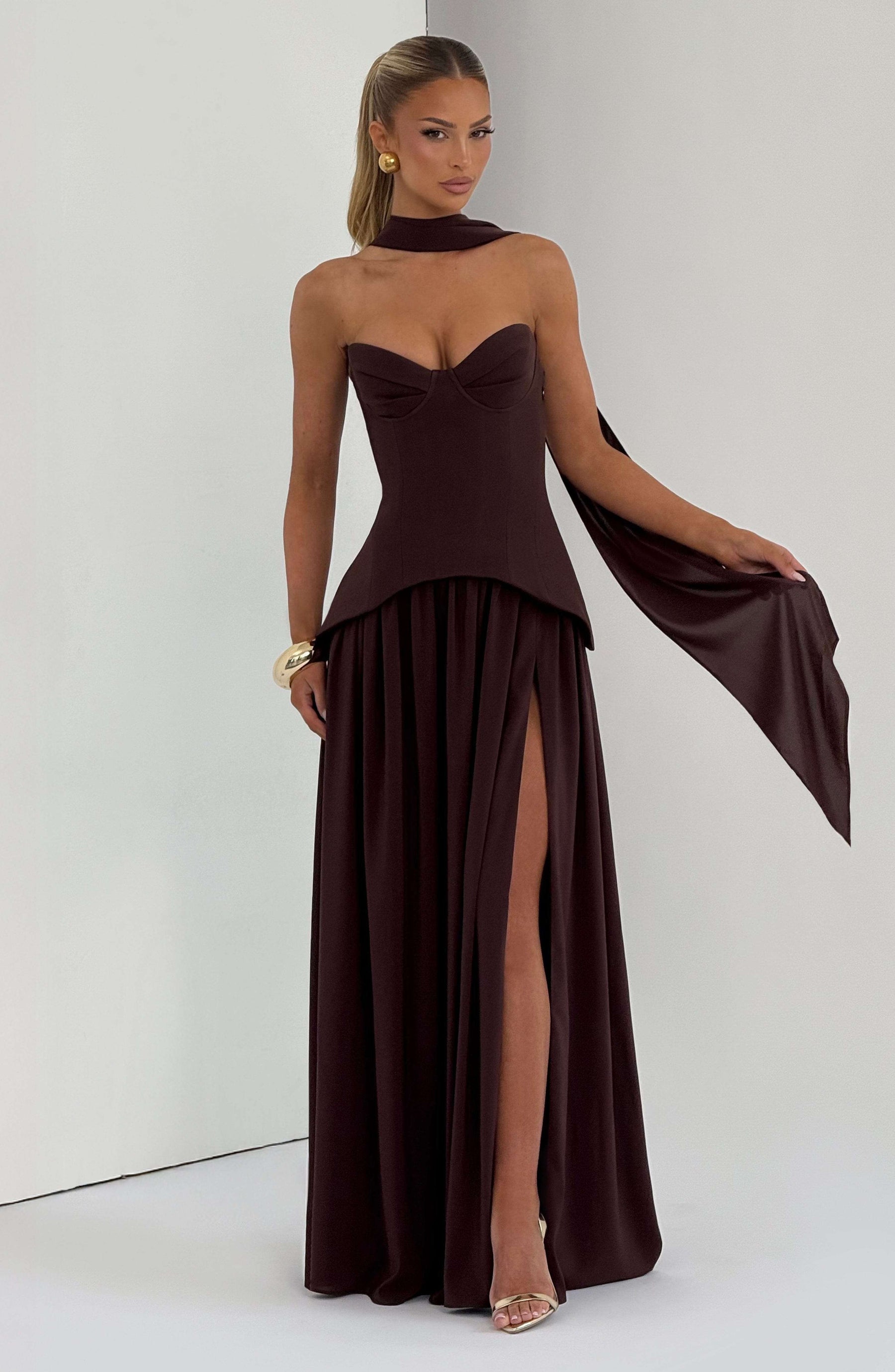 Vietta Maxi Dress - Plum Brown Ryvelle
