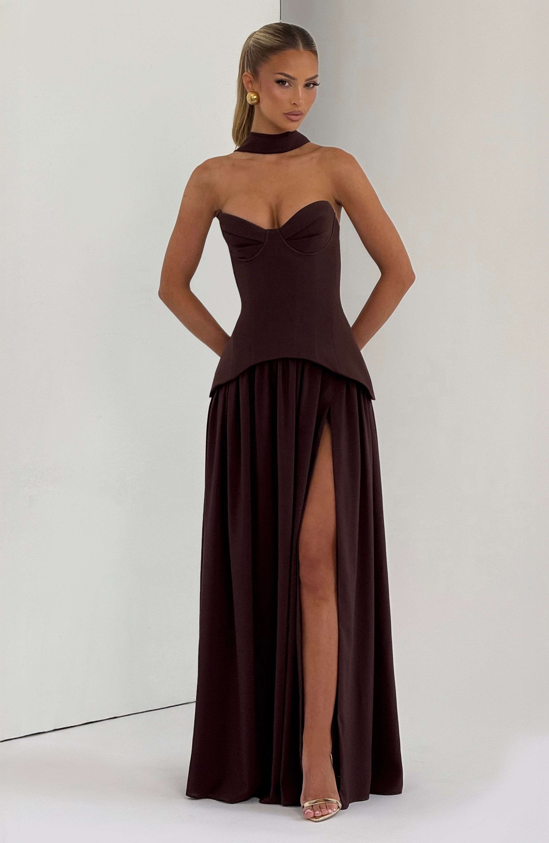 Vietta Maxi Dress - Plum Brown Ryvelle