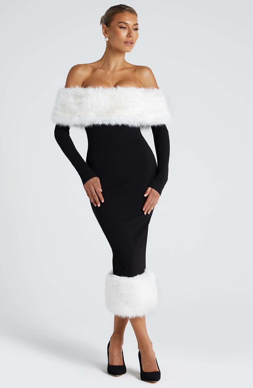Vittoria Midi Dress - Black/White Ryvelle