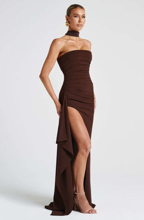 Zafira Maxi Dress - Plum Brown Ryvelle